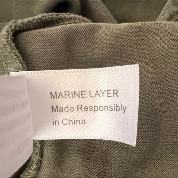 Marine Layer Olive Green Crewneck Short Sleeve Side Split Midi Length Dress Sz M - Picture 3 of 8